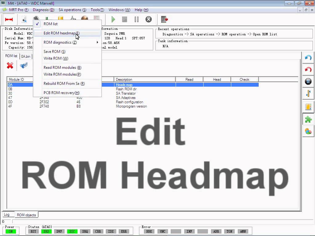 How to use MRT Pro to edit ROM headmap on Western Digital HDD